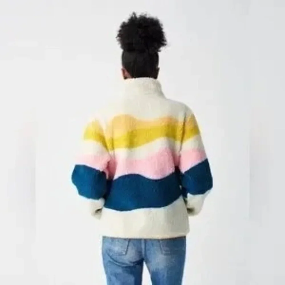 Faherty Women's Multicolor Sun and Wave Faux Sherpa Full Zip Size Xsmall 2980 - Picture 14 of 16